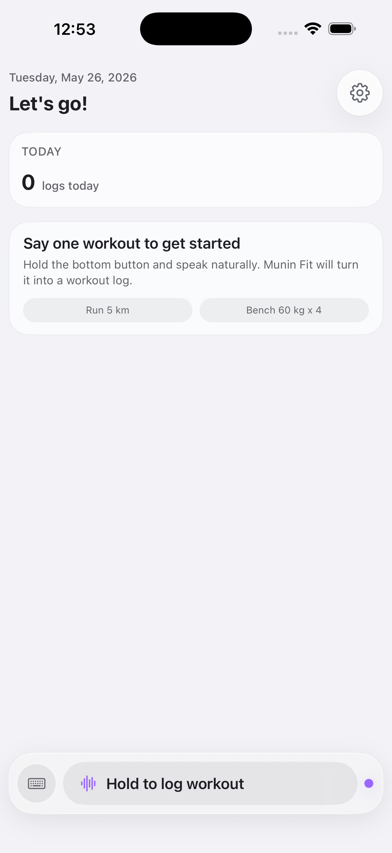 Munin Fit home screen voice entry